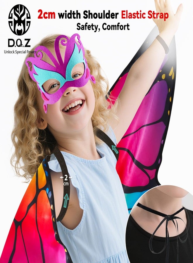 D.Q.Z Double-Sided Fairy Butterfly Wings Costume for Girls with Rainbow Tutu, 4Pcs Toddler Princess Dress Up Clothes Gifts for 3-8 (Brilliant Rainbow) - Image 4